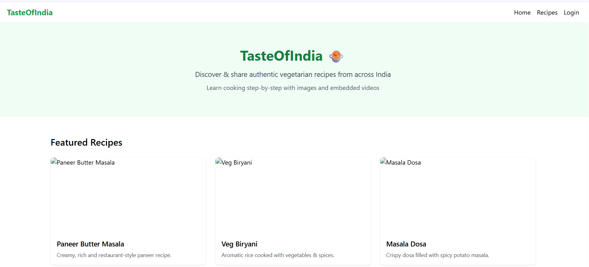 Taste Of India Recipe Platform